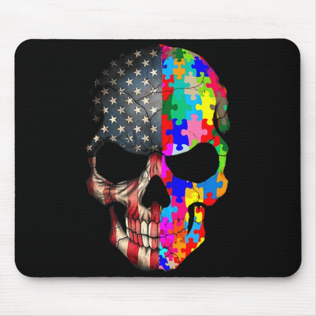 Autism Awareness Skull Puzzle Pieces Skull Autism  Mouse Pad (Front)