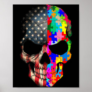 Autism Awareness Skull Puzzle Pieces Skull Autism Poster