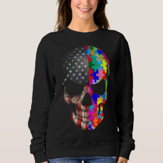 Autism Awareness Skull Puzzle Pieces Skull Autism Sweatshirt