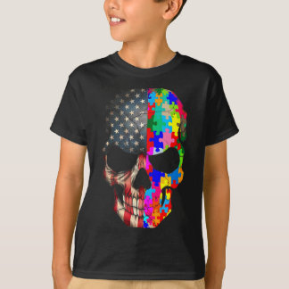 Autism Awareness Skull Puzzle Pieces Skull Autism T-Shirt
