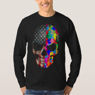 Autism Awareness Skull Puzzle Pieces Skull Autism T-Shirt