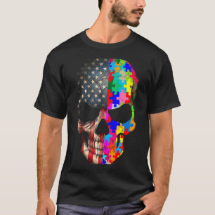 Autism Awareness Skull Puzzle Pieces Skull Autism  T-Shirt