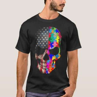 Autism Awareness Skull Puzzle Pieces Skull Autism T-Shirt