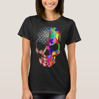 Autism Awareness Skull Puzzle Pieces Skull Autism T-Shirt