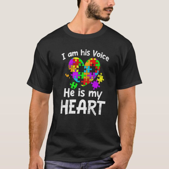 Autism Awareness Son Boys Kids I Am His Voice He I T-Shirt (Front)