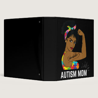 Autism Awareness Strong Mom Afro Mother Black Wome 3 Ring Binder