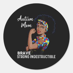 Autism Awareness Strong Mom Afro Mother Black Wome Classic Round Sticker