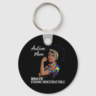Autism Awareness Strong Mom Afro Mother Black Wome Keychain