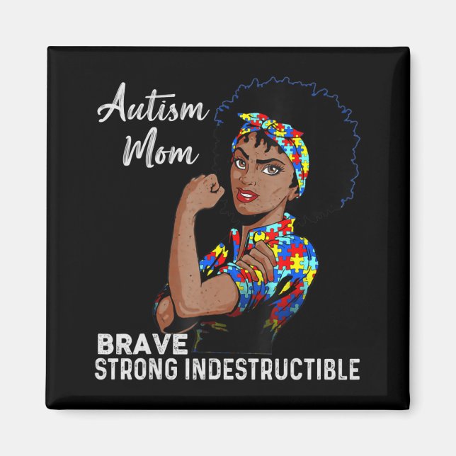 Autism Awareness Strong Mom Afro Mother Black Wome Magnet (Front)