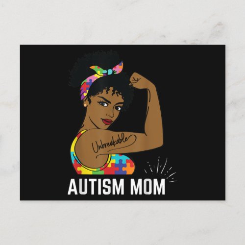 Autism Awareness Strong Mom Afro Mother Black Wome Postcard
