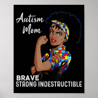 Autism Awareness Strong Mom Afro Mother Black Wome Poster
