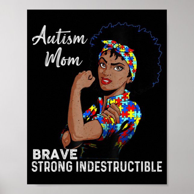 Autism Awareness Strong Mom Afro Mother Black Wome Poster (Front)