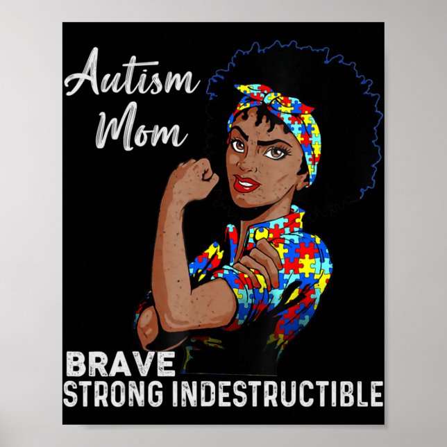 Autism Awareness Strong Mom Afro Mother Black Wome Poster (Front)