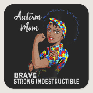 Autism Awareness Strong Mom Afro Mother Black Wome Square Sticker