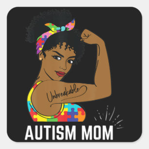 Autism Awareness Strong Mom Afro Mother Black Wome Square Sticker
