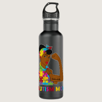 Autism Awareness Strong Mom Afro Mother Black Wome Stainless Steel Water Bottle