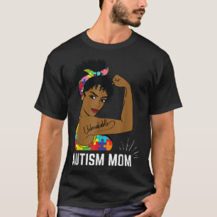 Autism Awareness Strong Mom Afro Mother Black Wome T-Shirt