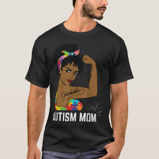 Autism Awareness Strong Mom Afro Mother Black Wome T-Shirt