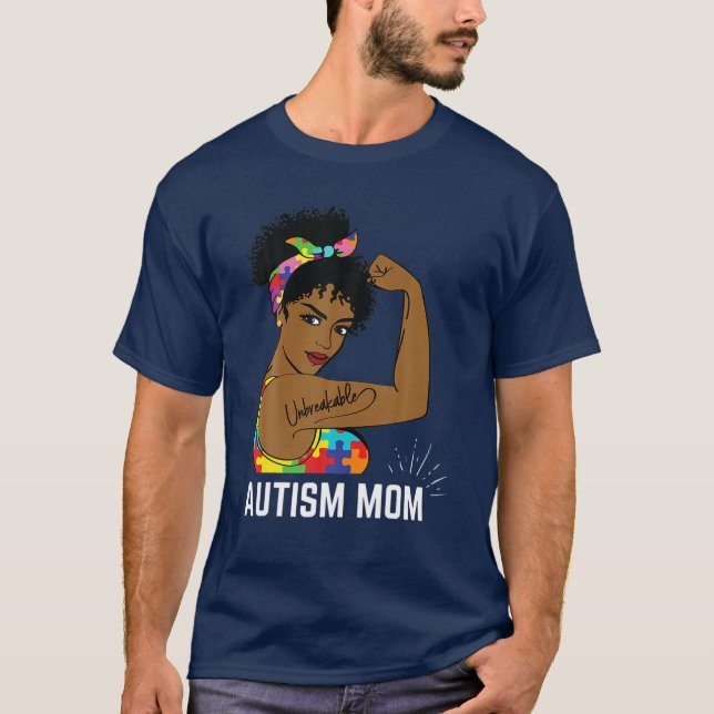 Autism Awareness Strong Mom Afro Mother Black Wome T-Shirt (Front)