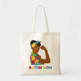 Autism Awareness Strong Mom Afro Mother Black Wome Tote Bag