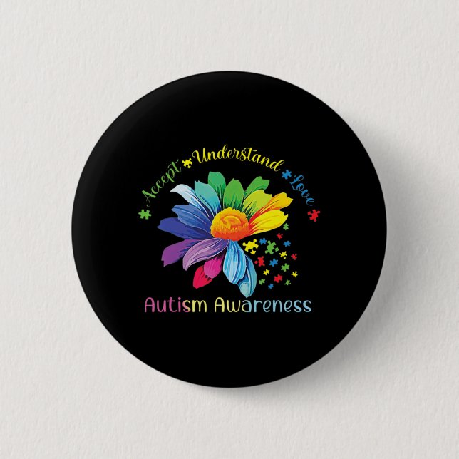 Autism Awareness Sunflower Accept Understand Love  Button (Front)