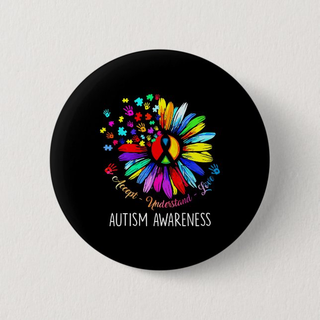 Autism Awareness Sunflower Accept Understand Love  Button (Front)