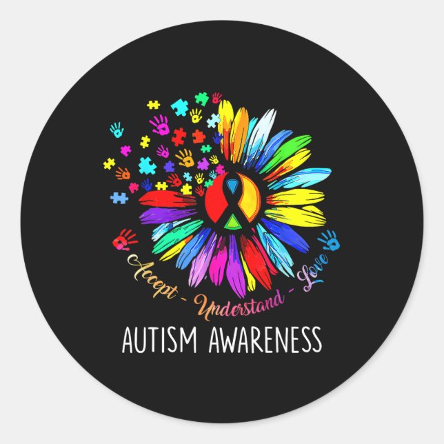 Autism Awareness Sunflower Accept Understand Love  Classic Round Sticker (Front)