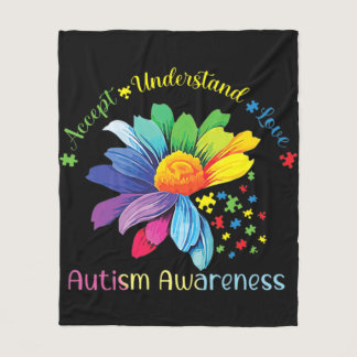 Autism Awareness Sunflower Accept Understand Love  Fleece Blanket