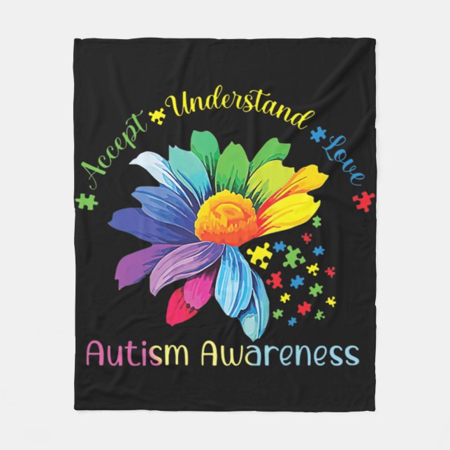 Autism Awareness Sunflower Accept Understand Love  Fleece Blanket (Front)
