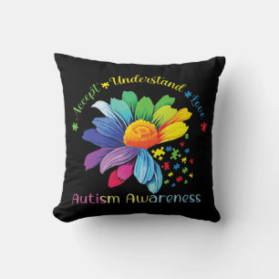 Autism Awareness Sunflower Accept Understand Love  Throw Pillow