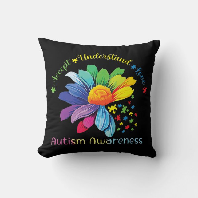 Autism Awareness Sunflower Accept Understand Love  Throw Pillow (Front)