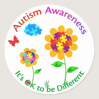 Autism Awareness Sunflower Classic Round Sticker