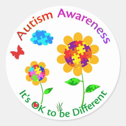 Autism Awareness Sunflower Classic Round Sticker