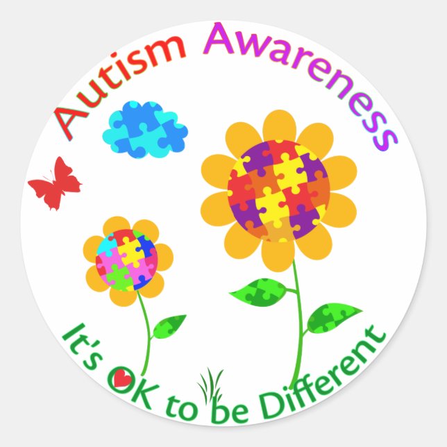 Autism Awareness Sunflower Classic Round Sticker (Front)