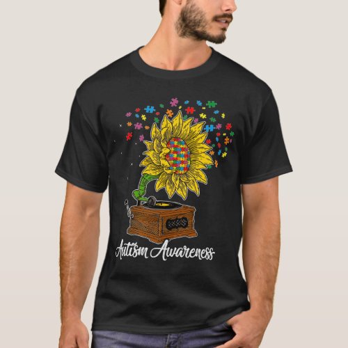 Autism Awareness Sunflower Music Box Men Women Kid T-Shirt