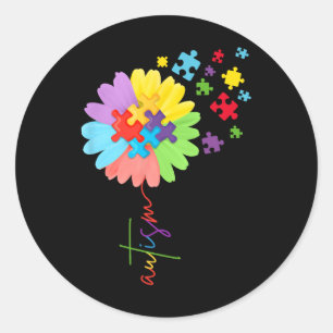 Autism Awareness Sunflower Puzzle Piece Kids Classic Round Sticker