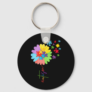 Autism Awareness Sunflower Puzzle Piece Kids Keychain