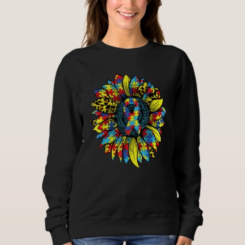 Autism Awareness Sunflower Puzzle Piece Ribbon Boy Sweatshirt