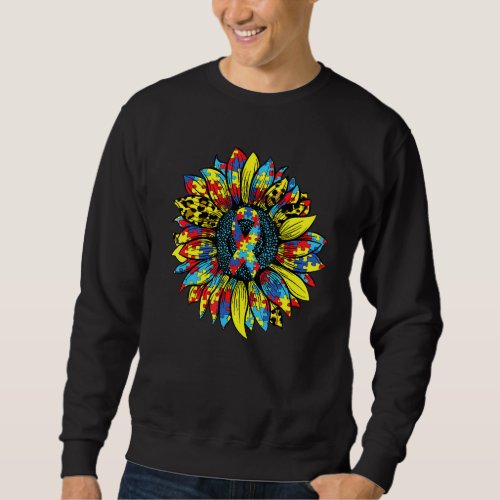 Autism Awareness Sunflower Puzzle Piece Ribbon Boy Sweatshirt