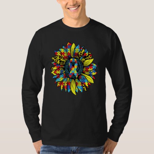 Autism Awareness Sunflower Puzzle Piece Ribbon Boy T_Shirt