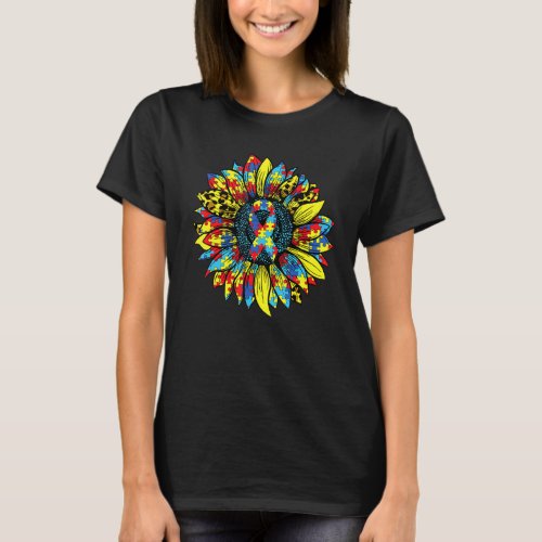 Autism Awareness Sunflower Puzzle Piece Ribbon Boy T_Shirt