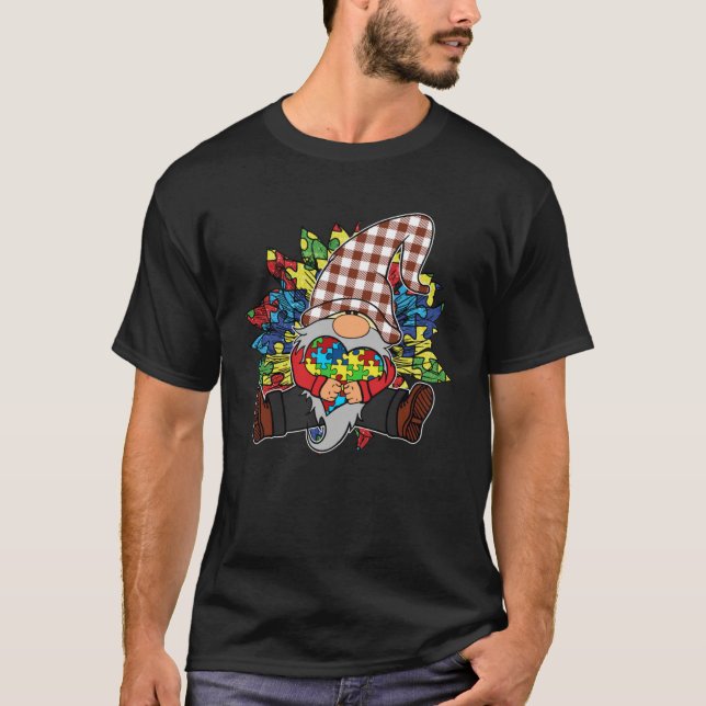 Autism Awareness Sunflower Puzzle Pieces Buffalo P T-Shirt (Front)