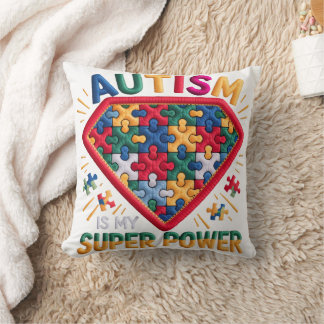 Autism Awareness Superhero Shield | Autism Is My S Throw Pillow