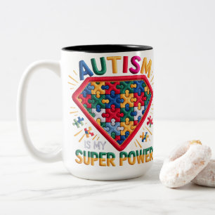 Autism Awareness Superhero Shield Autism Is My S Two-Tone Coffee Mug