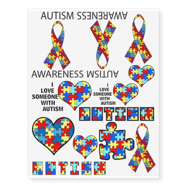 Autism Awareness Support Advocacy Educate Cure Temporary Tattoos (Front)