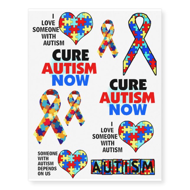 Autism Awareness Support Advocacy Educate Cure Temporary Tattoos (Front)