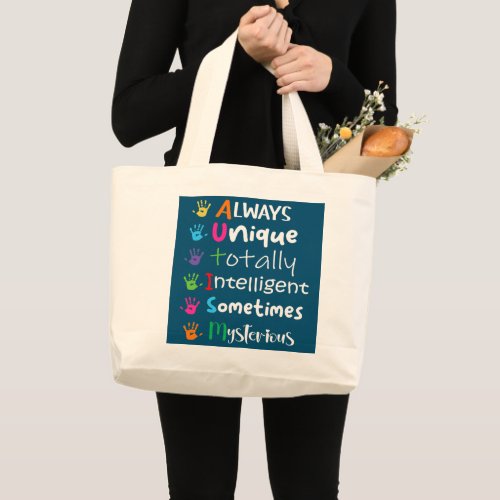 AUTISM AWARENESS Support Autism Kids for Mom Dad  Large Tote Bag