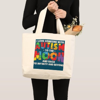 AUTISM AWARENESS Support Autism Kids for Mom Dad  Large Tote Bag