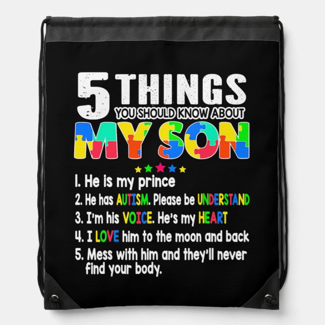 Autism Awareness Support Autism Son Kids for Mom Drawstring Bag (Front)