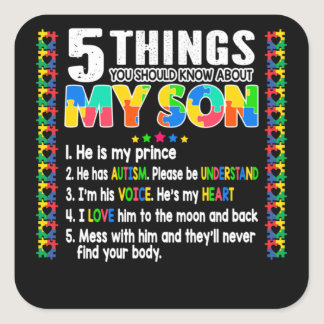 Autism Awareness Support Autism Son Kids Square Sticker